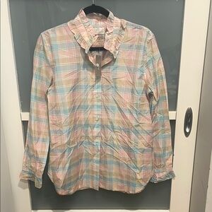 J. Crew Pink and Blue Lightweight Button Down Blouse Shirt, 8, NWT